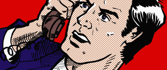 Close up cartoon of angry businessman talking on the telephone